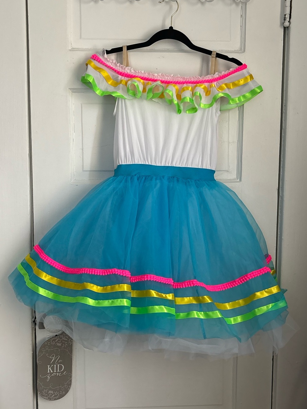 Weissman blue Tulle Dance Costume with Neon Ribbon Accents